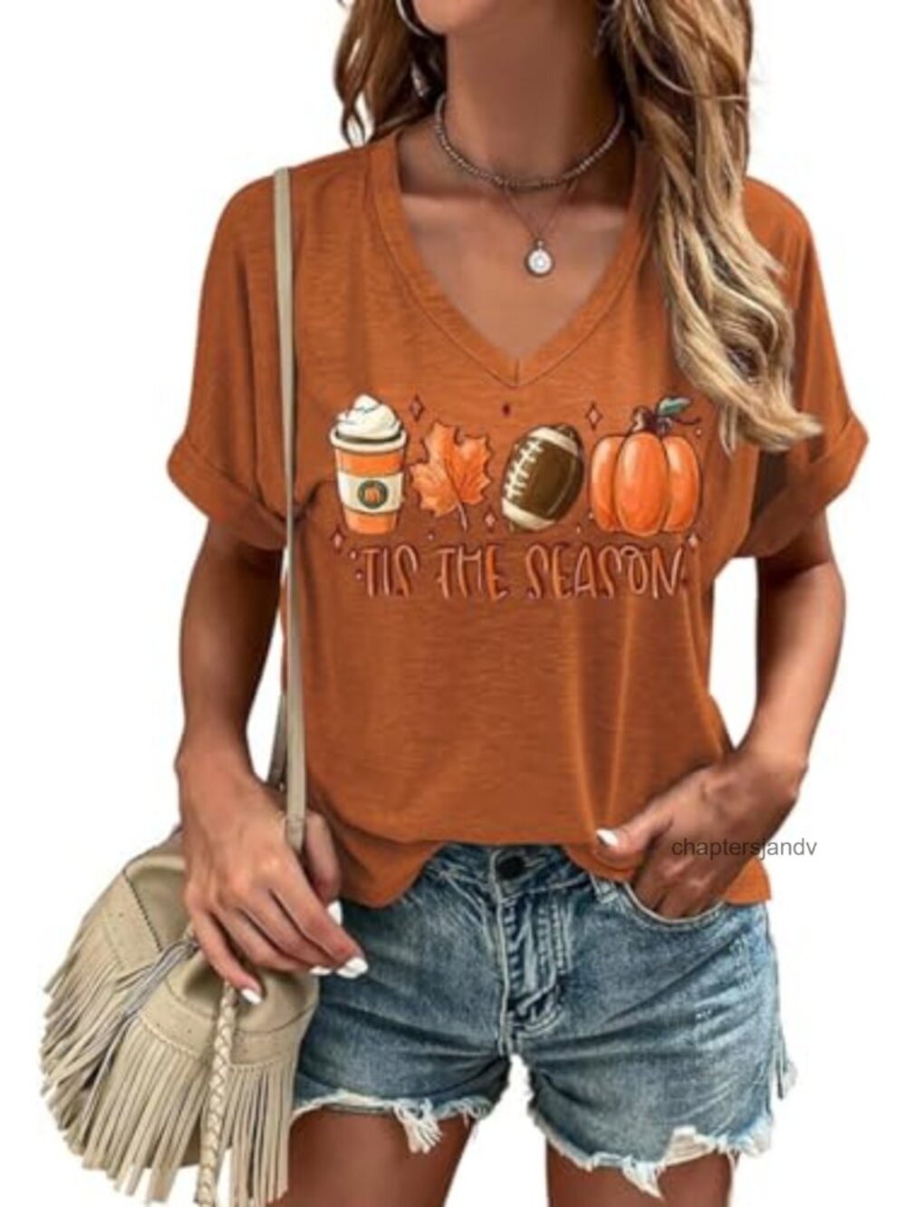 Womens Fall Halloween Thanksgiving V Neck Graphic Tee Casual T-Shirt